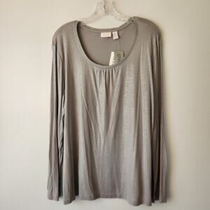 Chico's Top Women's 3 Gray Metallic Shimmer Layer Evening Holiday Dressy Party